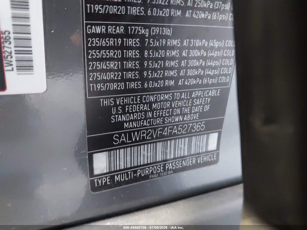 SALWR2VF4FA527365 2015 LAND ROVER RANGE ROVER SPORT photo no. 9