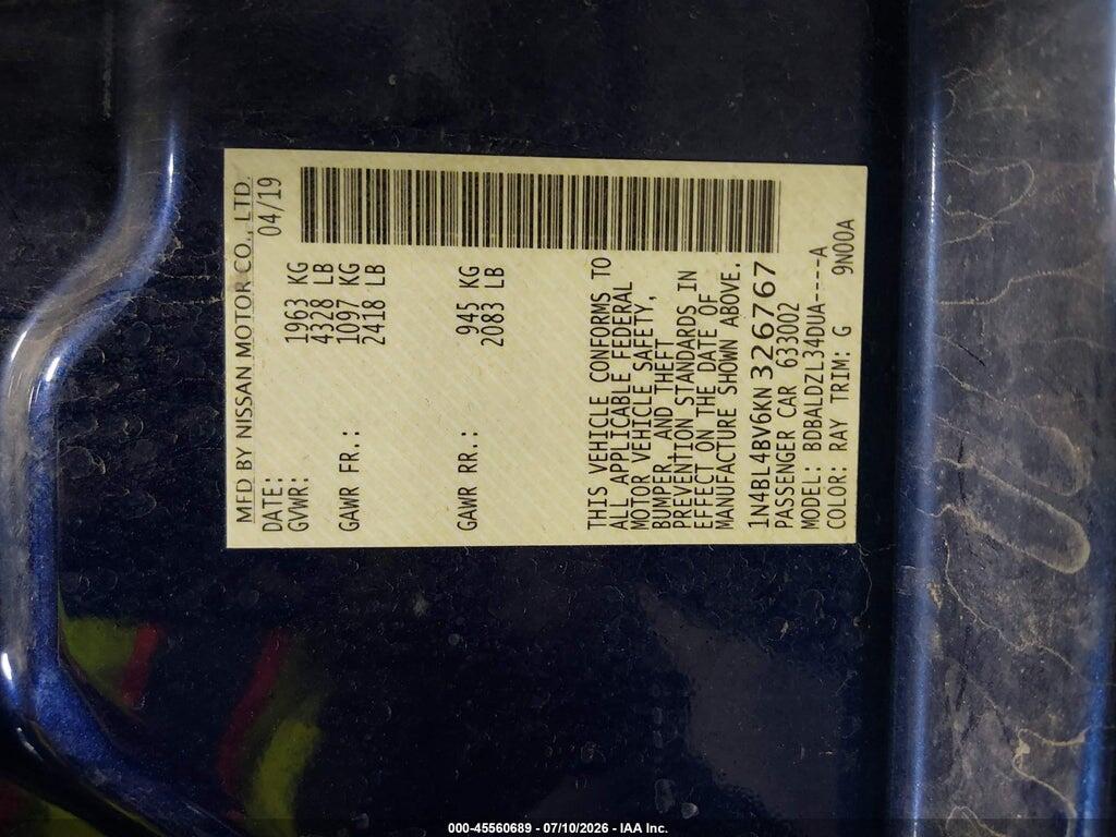 1N4BL4BV6KN326767 2019 NISSAN ALTIMA photo no. 9