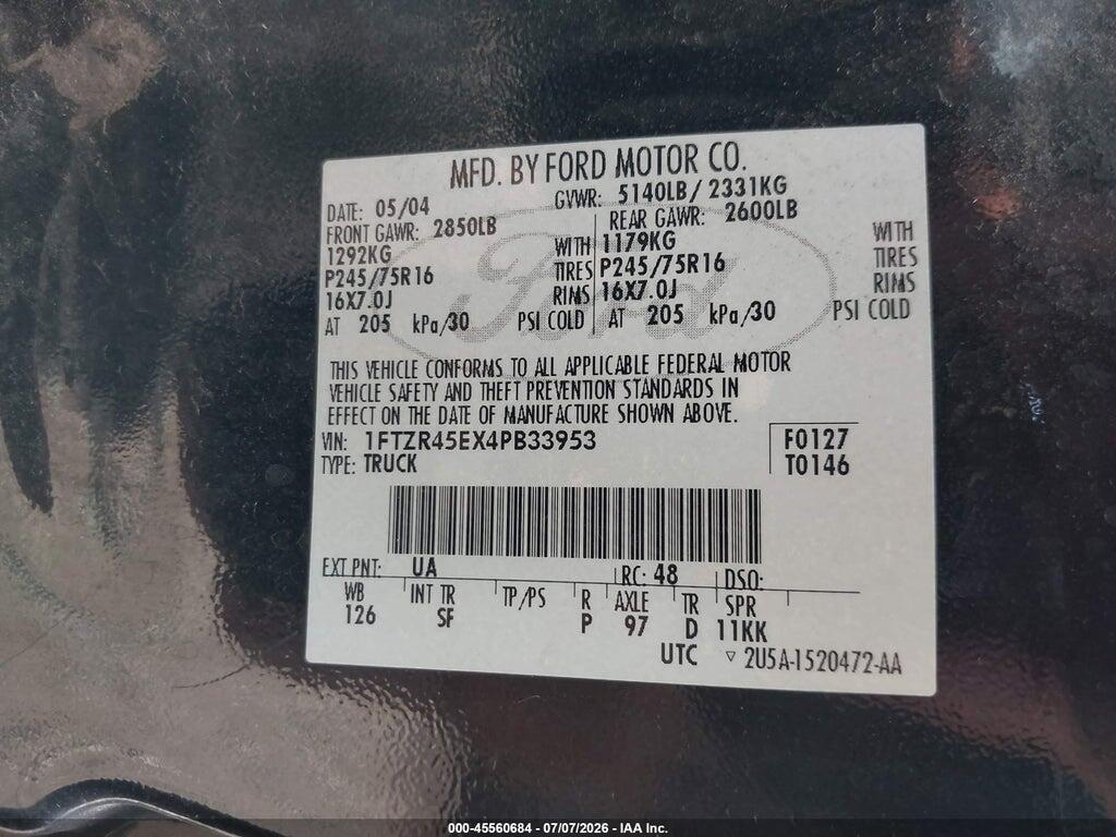 1FTZR45EX4PB33953 2004 FORD RANGER photo no. 9