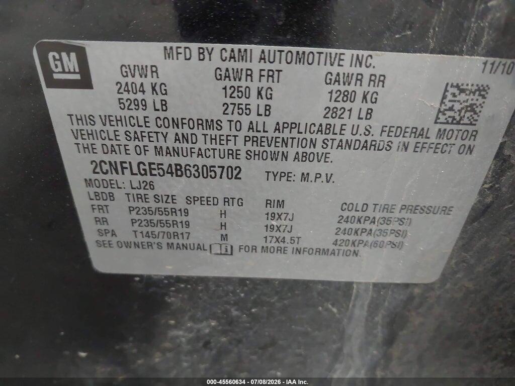 2CNFLGE54B6305702 2011 CHEVROLET EQUINOX photo no. 9