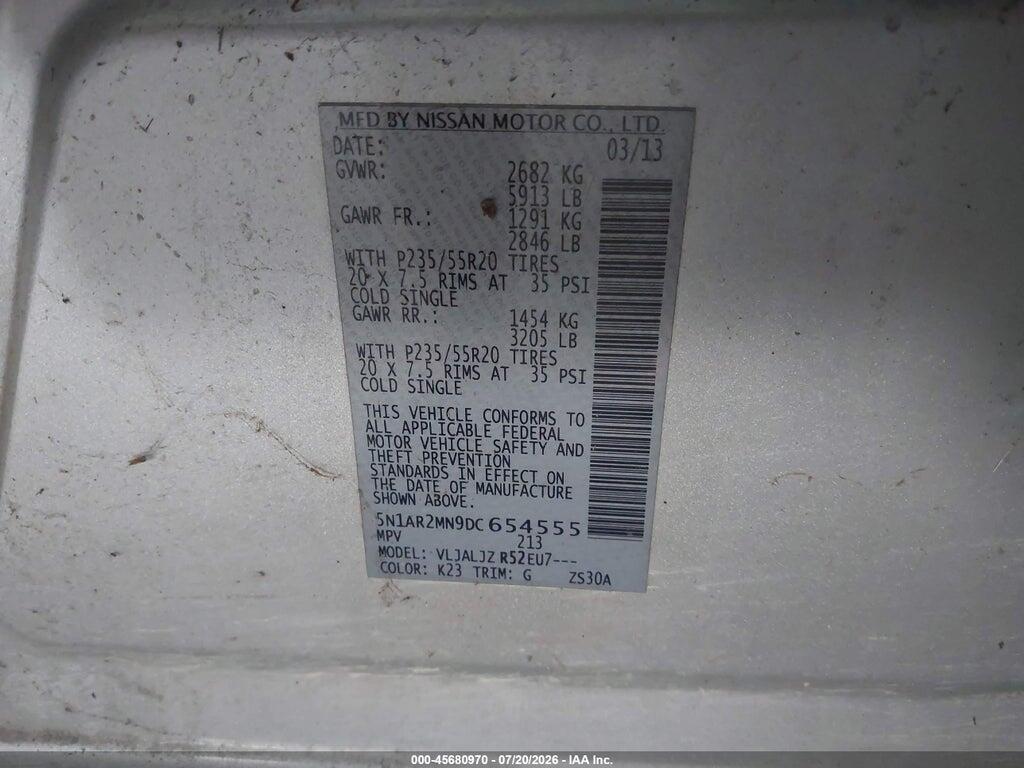 5N1AR2MN9DC654555 2013 NISSAN PATHFINDER photo no. 9