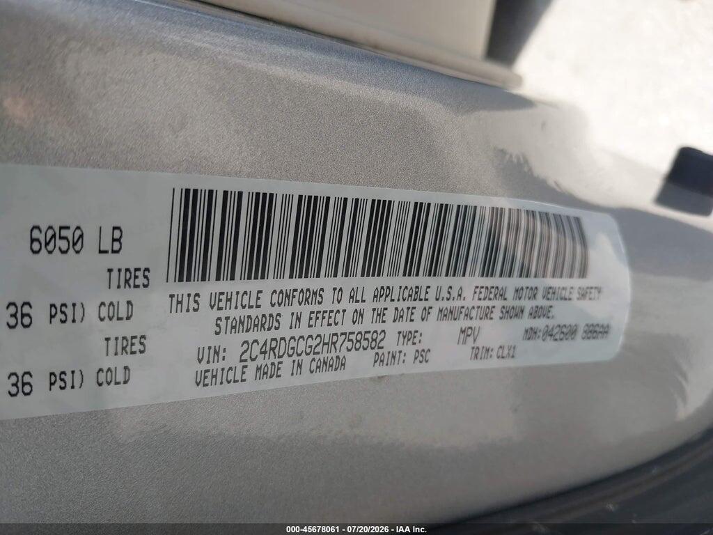 2C4RDGCG2HR758582 2017 DODGE GRAND CARAVAN photo no. 9