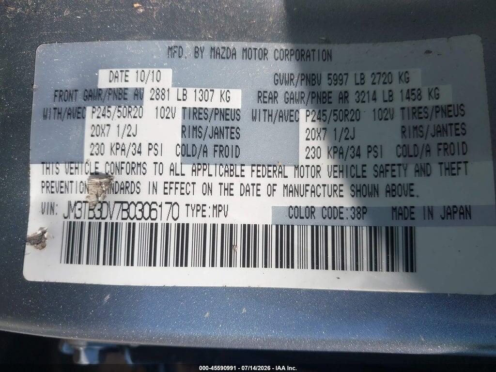 JM3TB3DV7B0306170 2011 MAZDA CX-9 photo no. 9