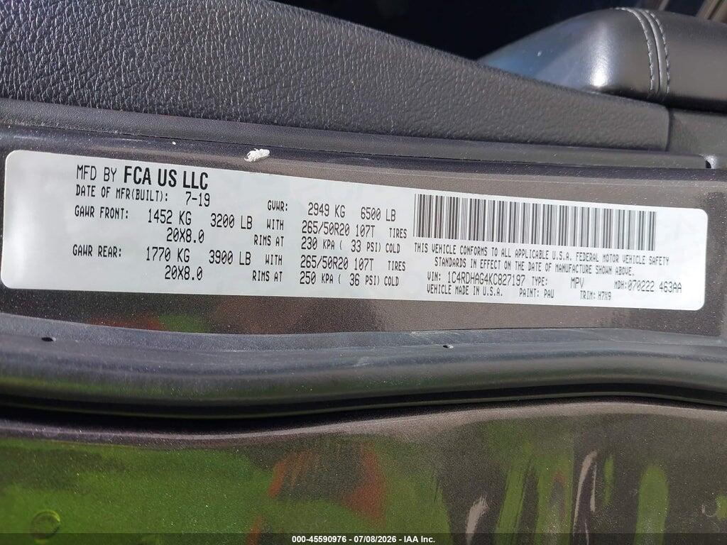1C4RDHAG4KC827197 2019 DODGE DURANGO photo no. 9