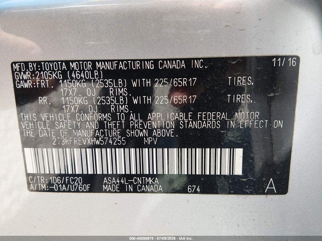 2T3RFREVXHW574255 2017 TOYOTA RAV4 photo no. 9