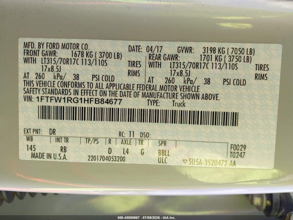 1FTFW1RG1HFB84677 2017 FORD F-150 photo no. 9