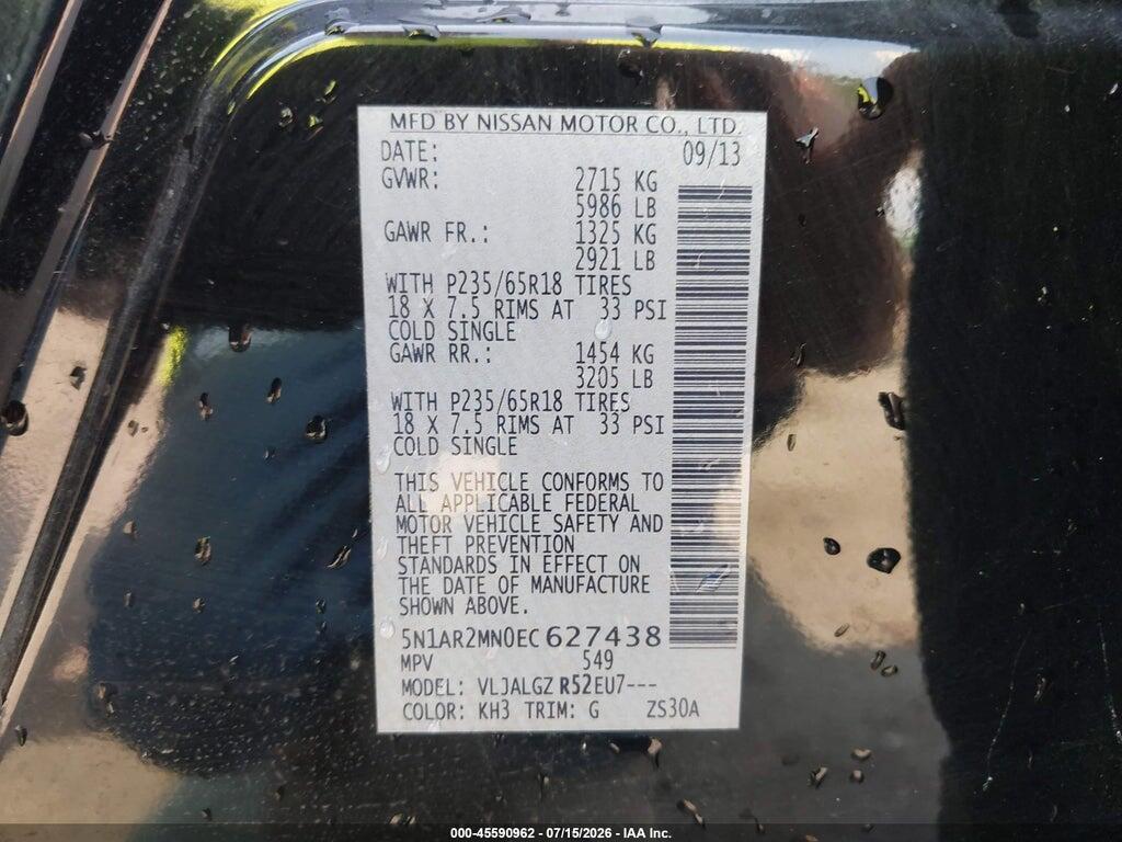 5N1AR2MN0EC627438 2014 NISSAN PATHFINDER photo no. 9