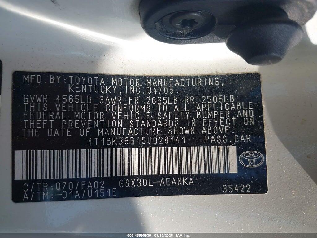 4T1BK36B15U028141 2005 TOYOTA AVALON photo no. 9