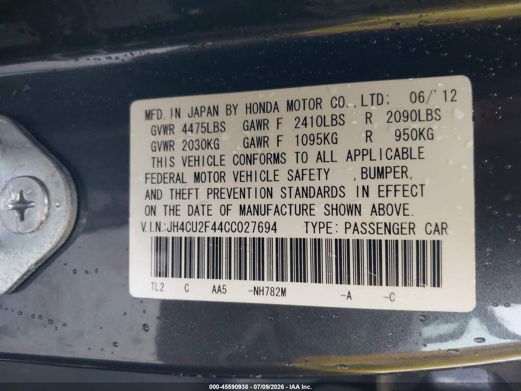 JH4CU2F44CC027694 2012 ACURA TSX photo no. 9