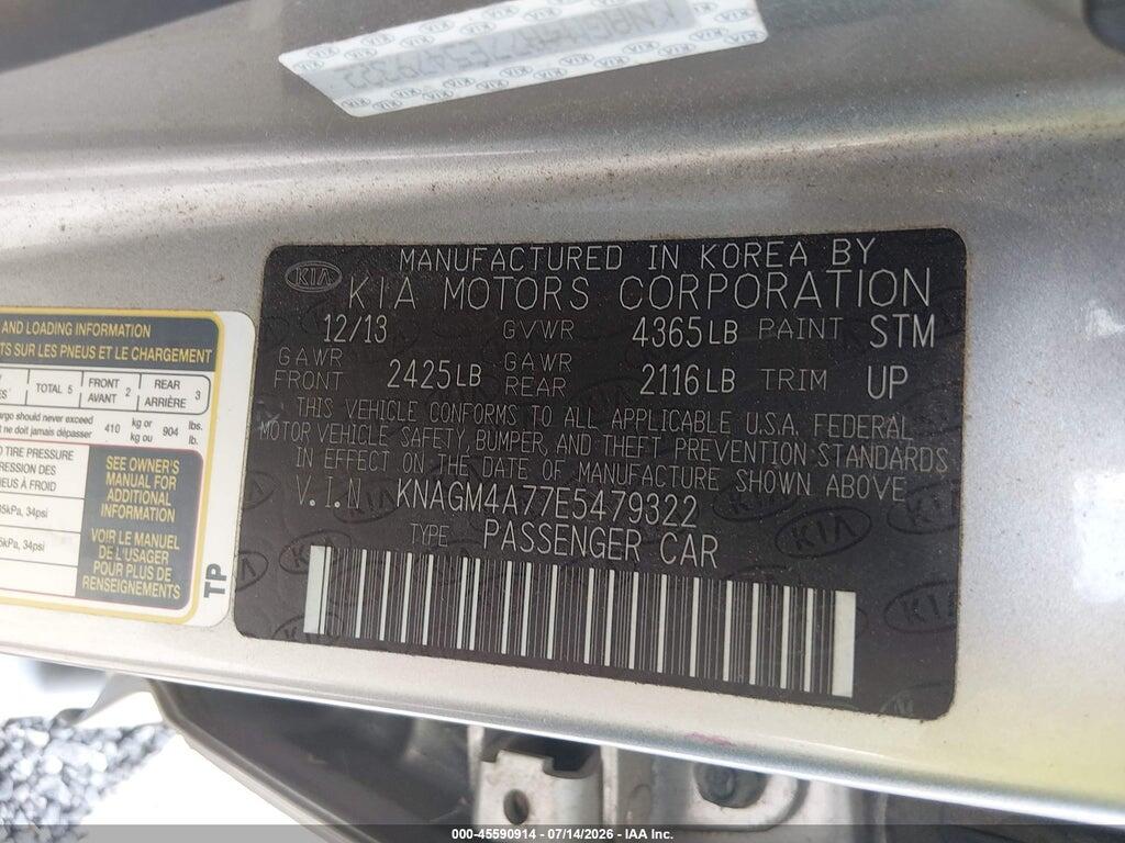KNAGM4A77E5479322 2014 KIA OPTIMA photo no. 9