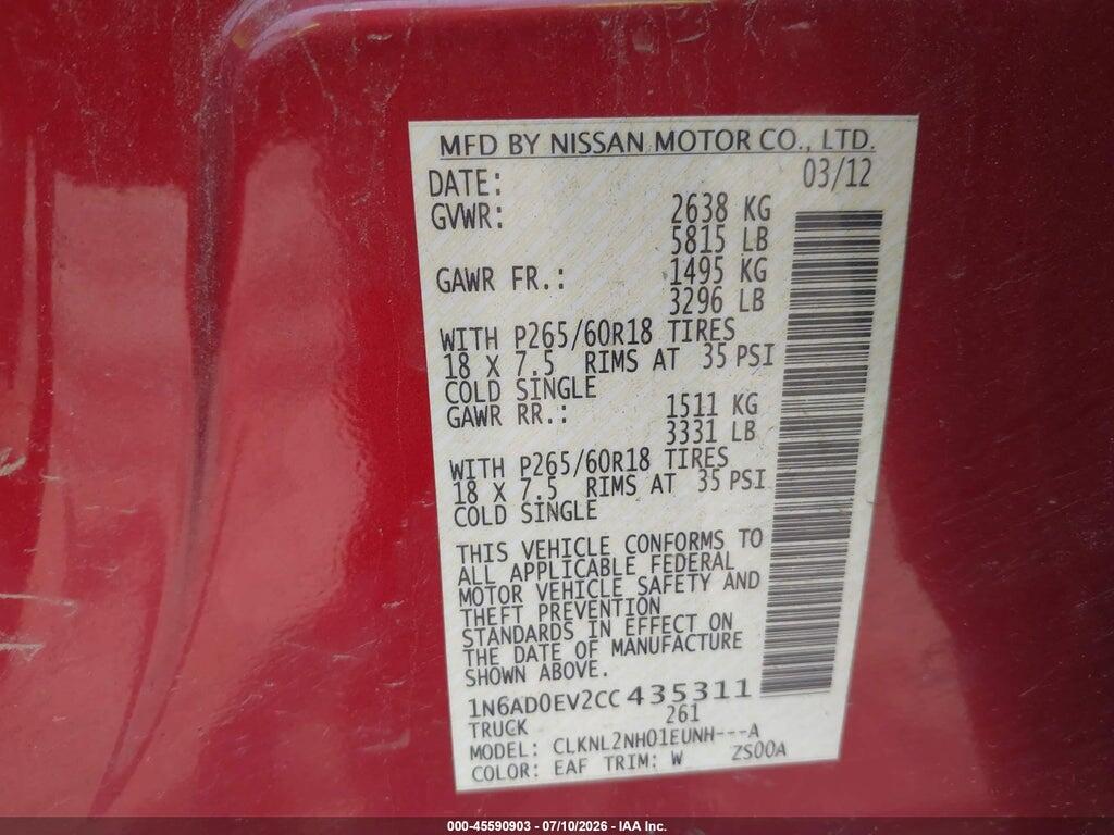 1N6AD0EV2CC435311 2012 NISSAN FRONTIER photo no. 9
