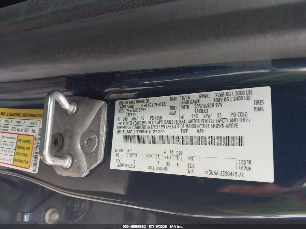 5LMCJ1D99HUL27275 2017 LINCOLN MKC photo no. 9