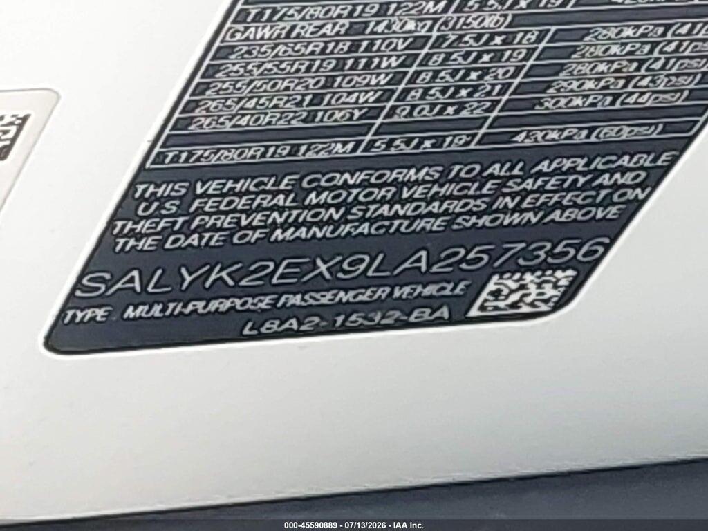 SALYK2EX9LA257356 2020 LAND ROVER RANGE ROVER VELAR photo no. 9