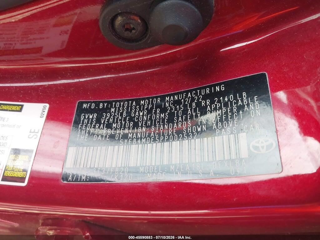 5YFB4MDE5PP002532 2023 TOYOTA COROLLA photo no. 9