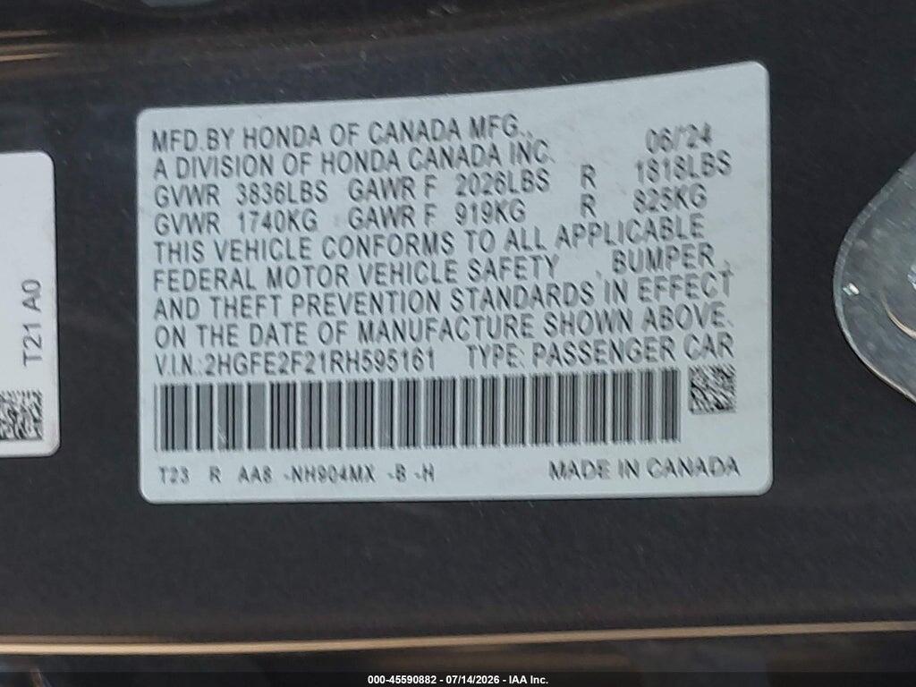 2HGFE2F21RH595161 2024 HONDA CIVIC photo no. 9