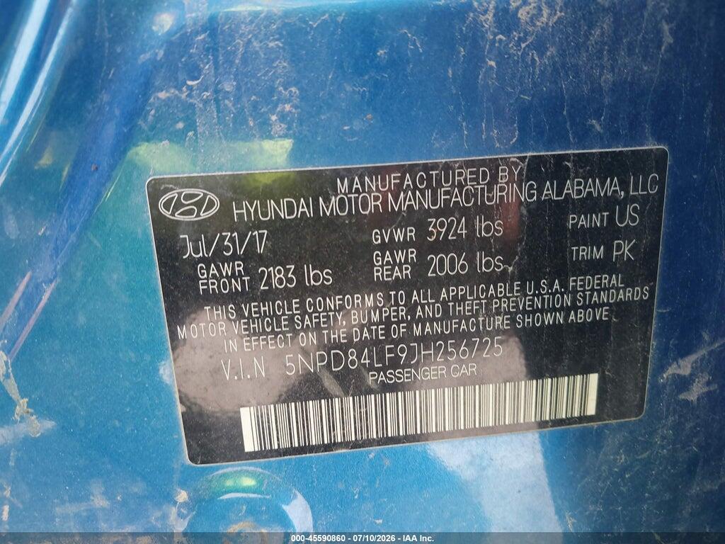 5NPD84LF9JH256725 2018 HYUNDAI ELANTRA photo no. 9