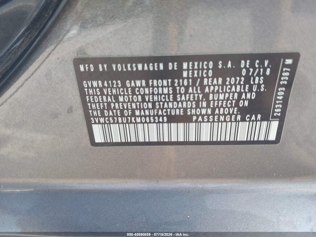 3VWC57BU7KM065349 2019 VOLKSWAGEN JETTA photo no. 9