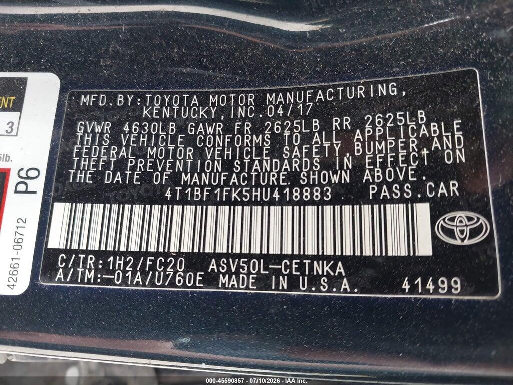 4T1BF1FK5HU418883 2017 TOYOTA CAMRY photo no. 9