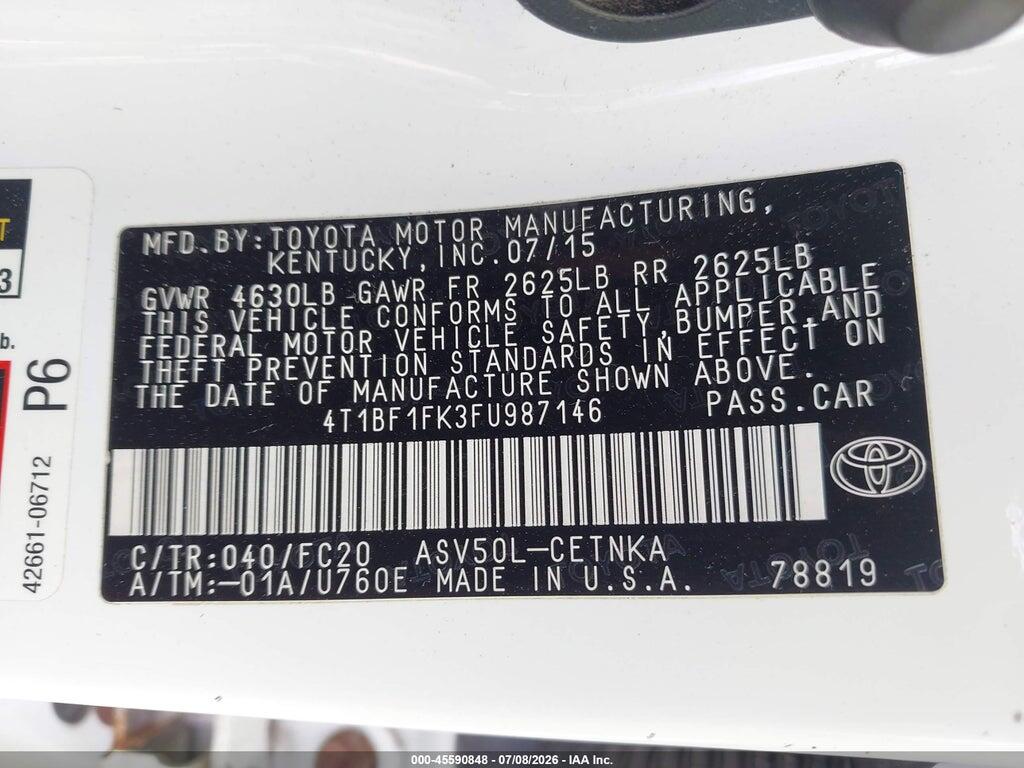4T1BF1FK3FU987146 2015 TOYOTA CAMRY photo no. 9