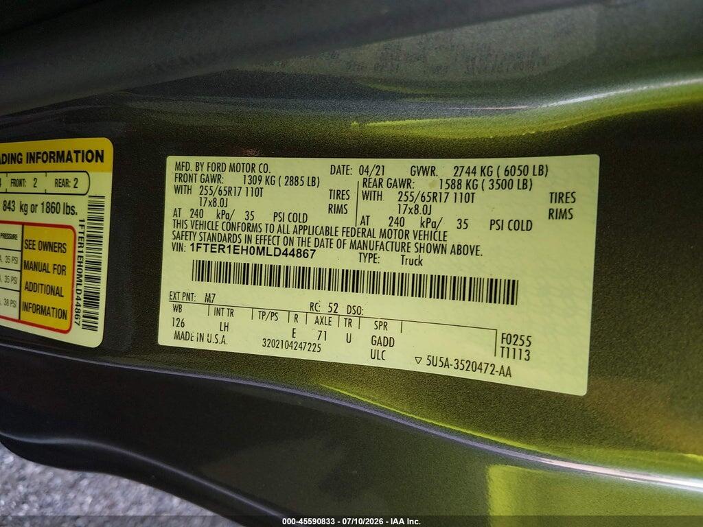 1FTER1EH0MLD44867 2021 FORD RANGER photo no. 8