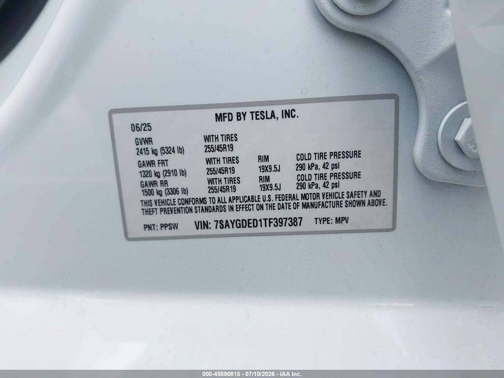 7SAYGDED1TF397387 2026 TESLA MODEL Y photo no. 9