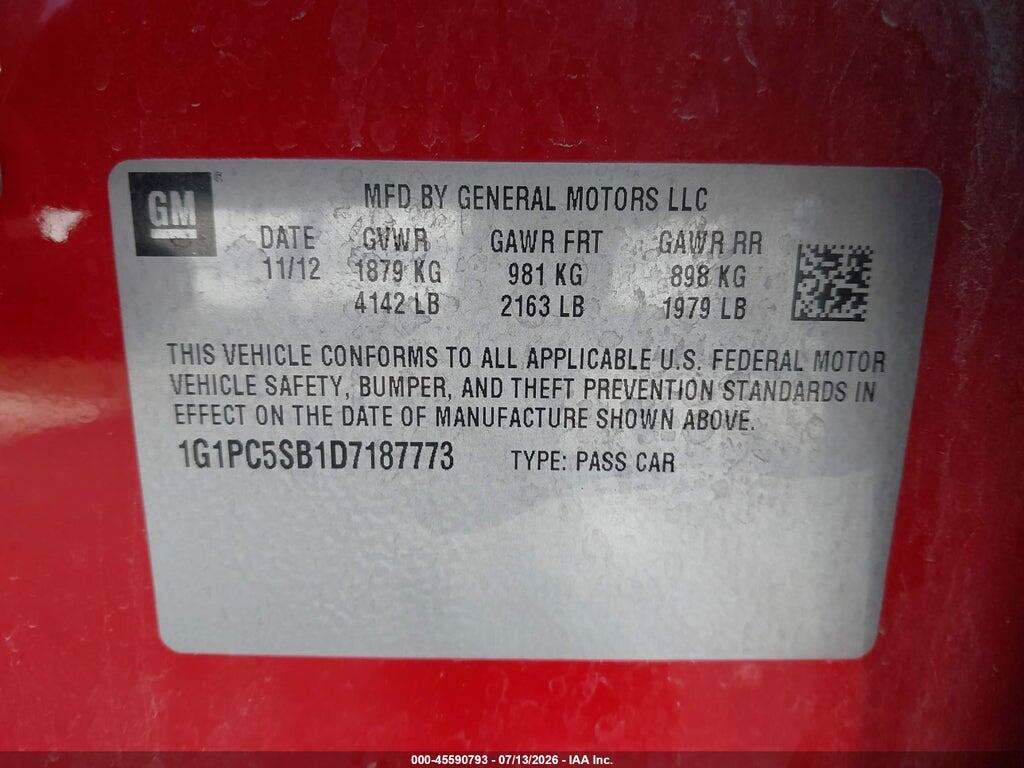 1G1PC5SB1D7187773 2013 CHEVROLET CRUZE photo no. 9