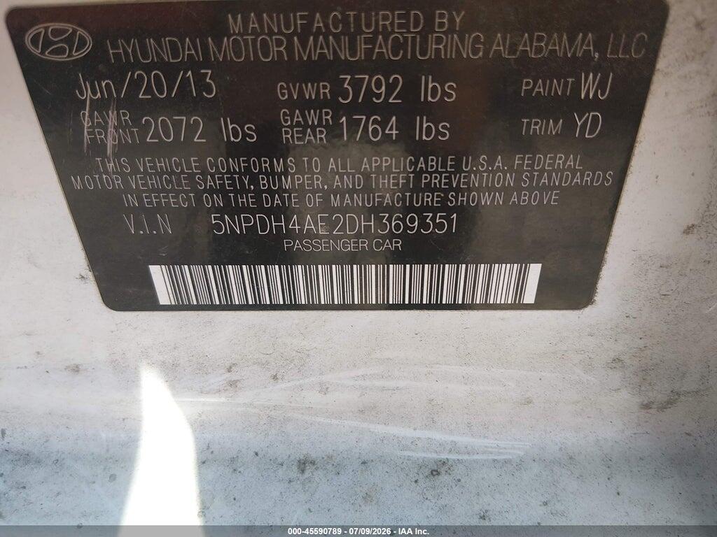 5NPDH4AE2DH369351 2013 HYUNDAI ELANTRA photo no. 9