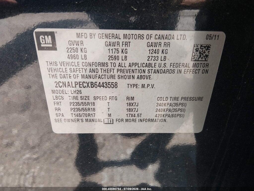 2CNALPECXB6443558 2011 CHEVROLET EQUINOX photo no. 9