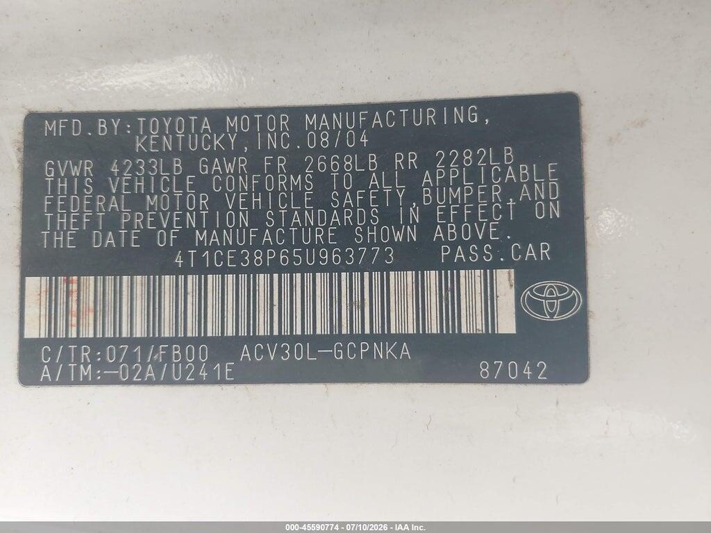 4T1CE38P65U963773 2005 TOYOTA CAMRY SOLARA photo no. 9