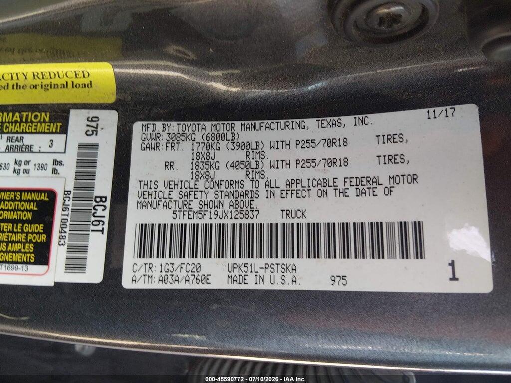5TFEM5F19JX125837 2018 TOYOTA TUNDRA photo no. 9