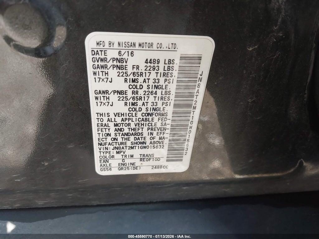 JN8AT2MT1GW015632 2016 NISSAN ROGUE photo no. 9
