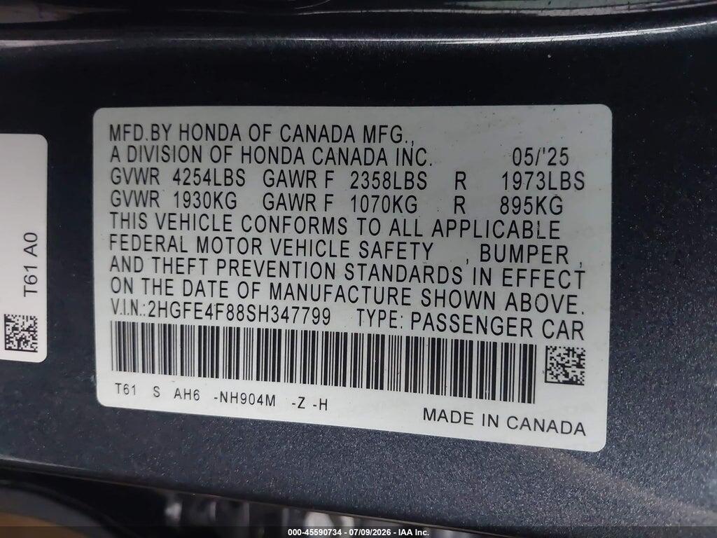 2HGFE4F88SH347799 2025 HONDA CIVIC HYBRID photo no. 9