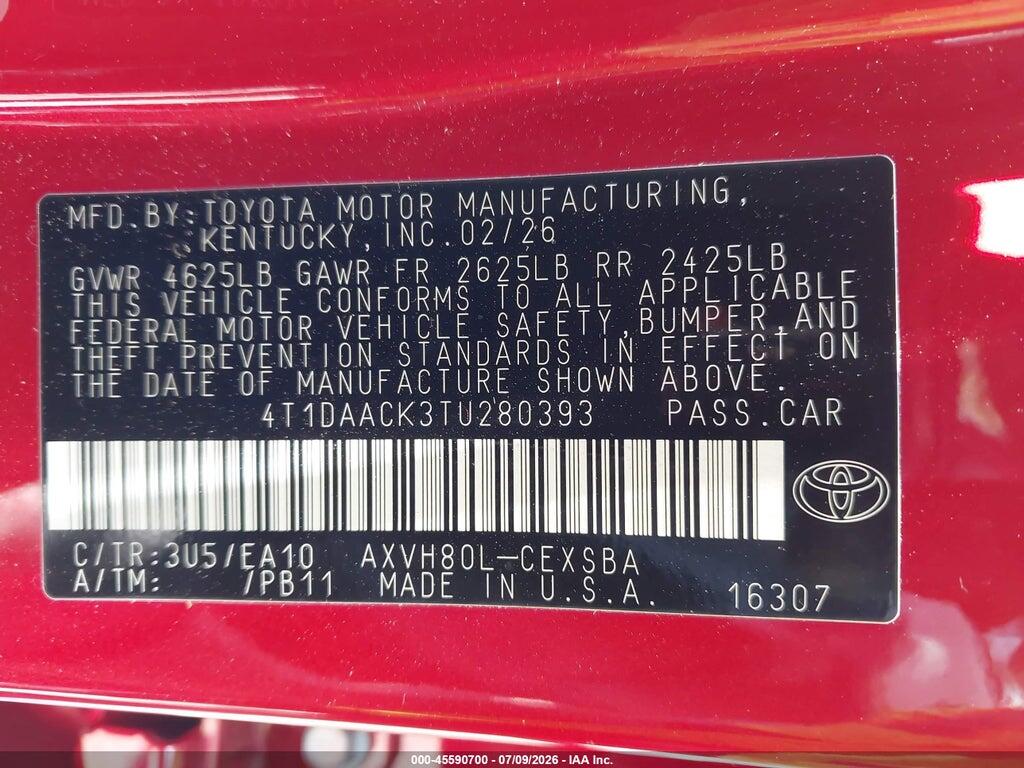 4T1DAACK3TU280393 2026 TOYOTA CAMRY photo no. 9