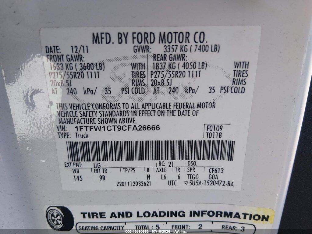 1FTFW1CT9CFA26666 2012 FORD F-150 photo no. 9
