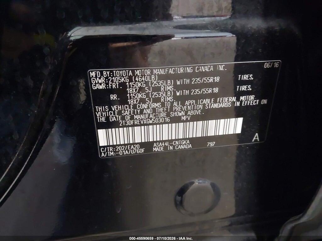 2T3DFREVXGW503016 2016 TOYOTA RAV4 photo no. 9