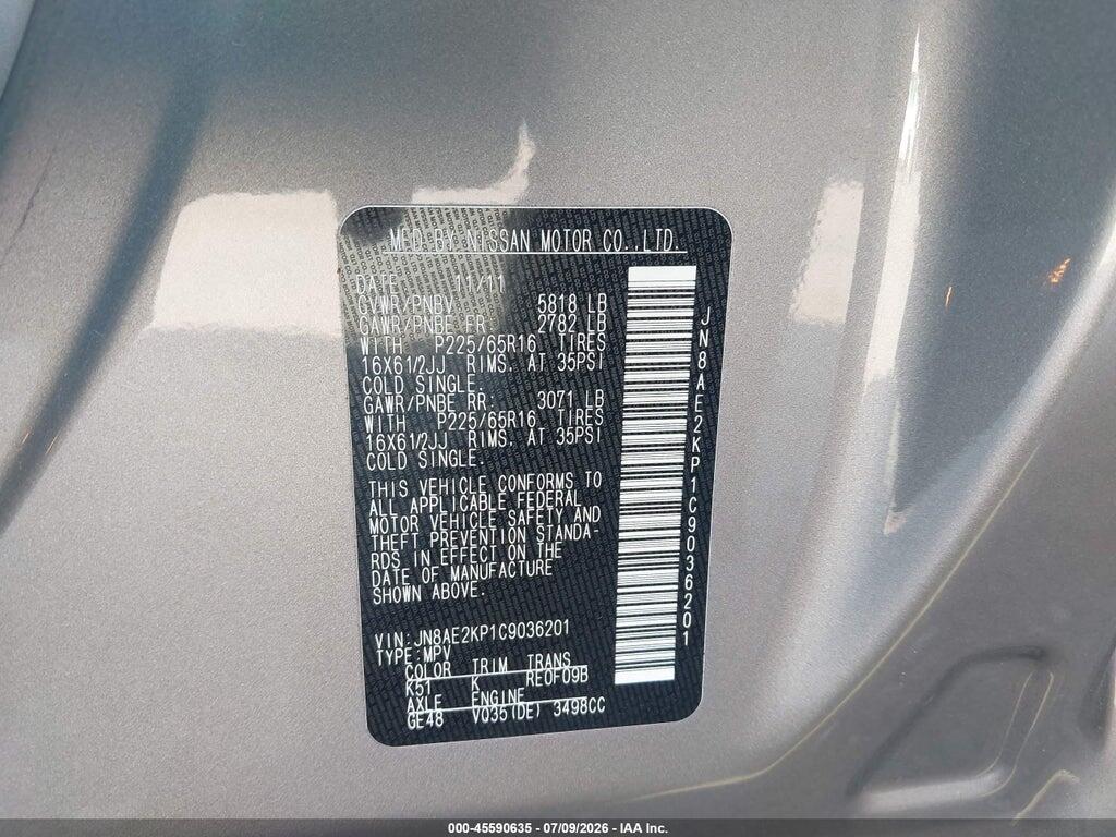 JN8AE2KP1C9036201 2012 NISSAN QUEST photo no. 9