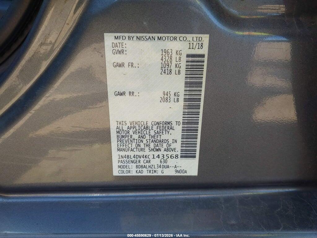 1N4BL4DV4KC143568 2019 NISSAN ALTIMA photo no. 9