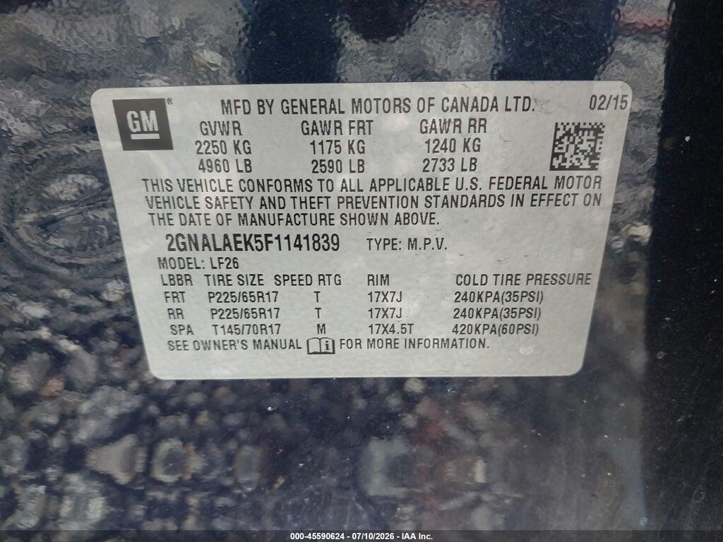 2GNALAEK5F1141839 2015 CHEVROLET EQUINOX photo no. 9