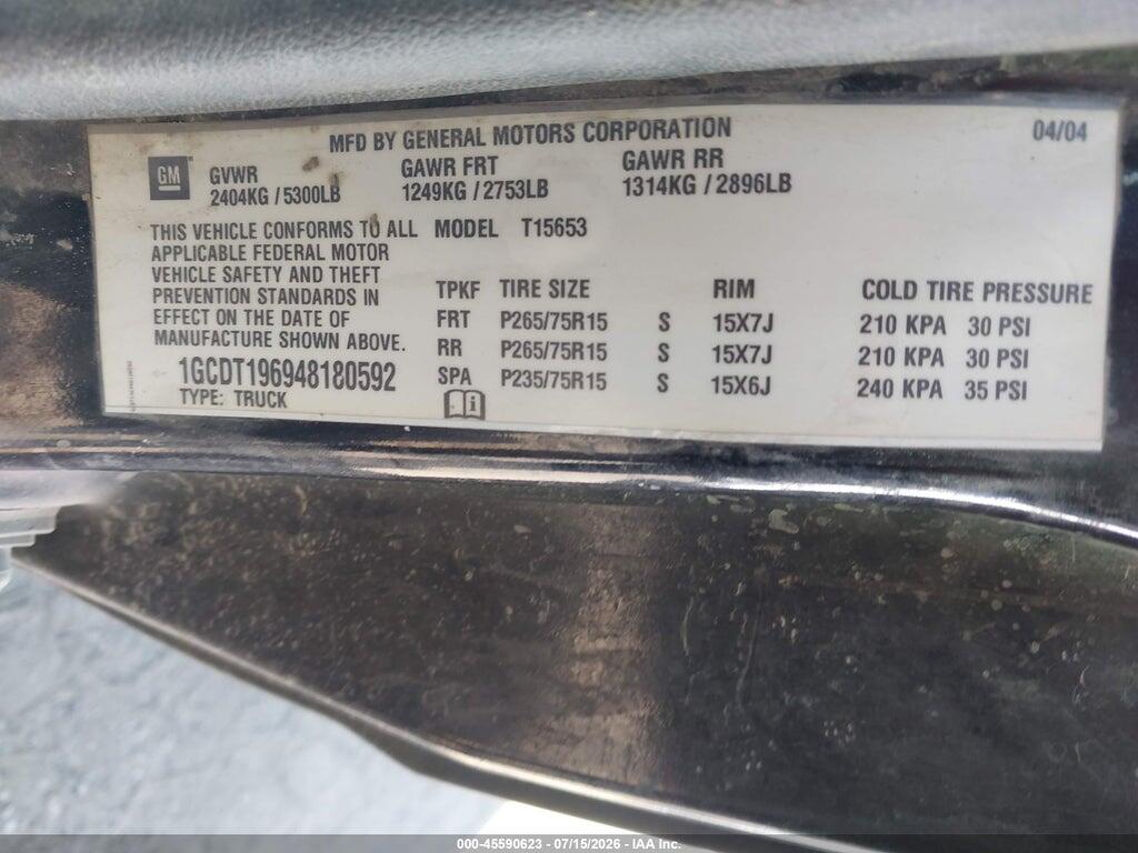 1GCDT196948180592 2004 CHEVROLET COLORADO photo no. 9