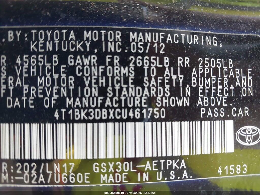 4T1BK3DBXCU461750 2012 TOYOTA AVALON photo no. 9