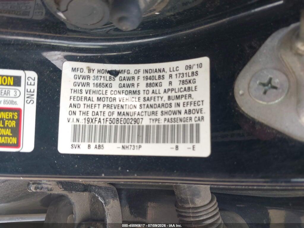 19XFA1F50BE002907 2011 HONDA CIVIC photo no. 9