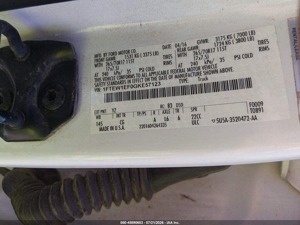 1FTEW1EF0GKE57123 2016 FORD F-150 photo no. 9