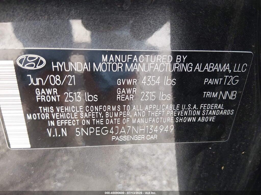 5NPEG4JA7NH134949 2022 HYUNDAI SONATA photo no. 9