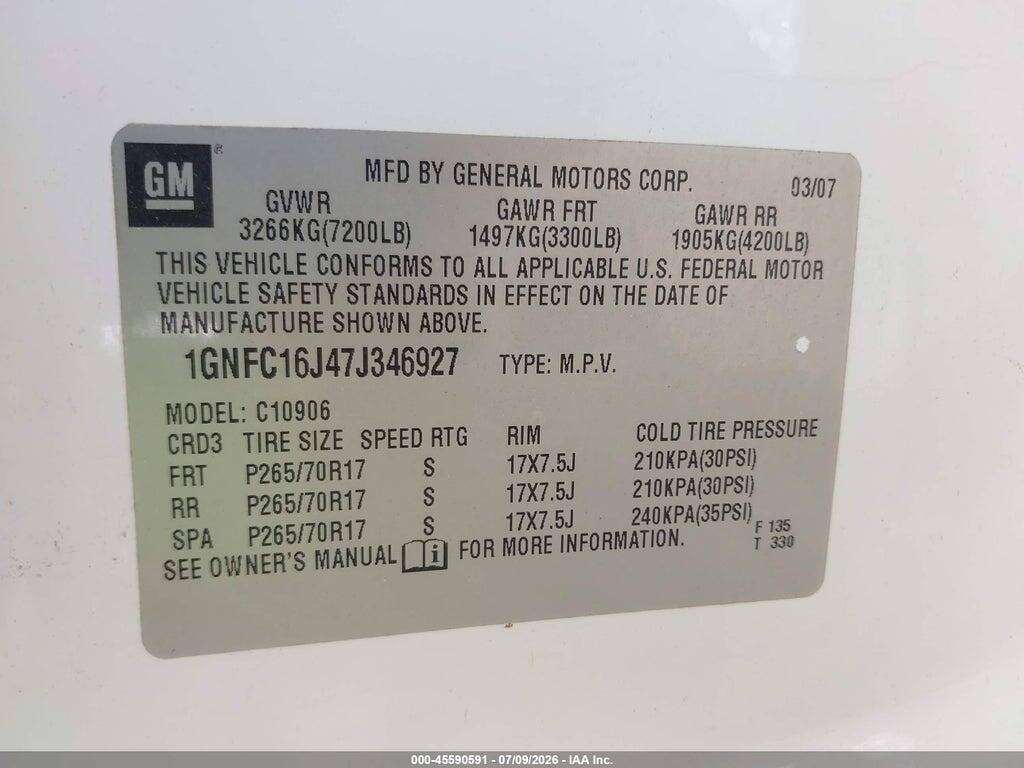 1GNFC16J47J346927 2007 CHEVROLET SUBURBAN photo no. 9