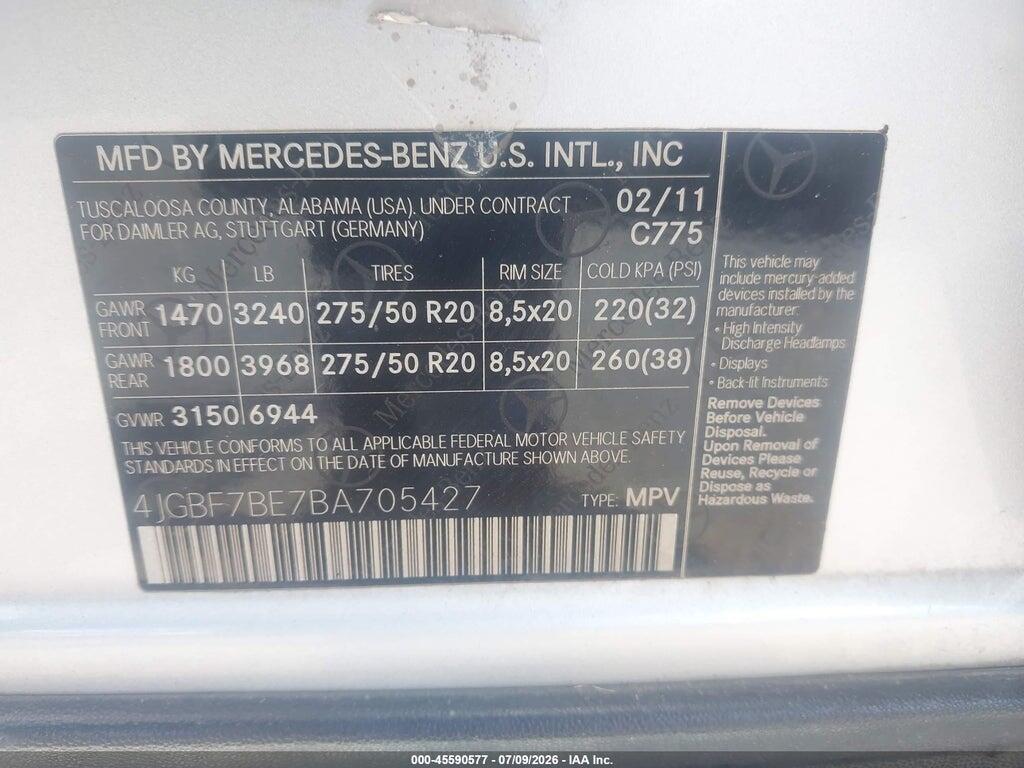 4JGBF7BE7BA705427 2011 MERCEDES-BENZ GL 450 photo no. 9