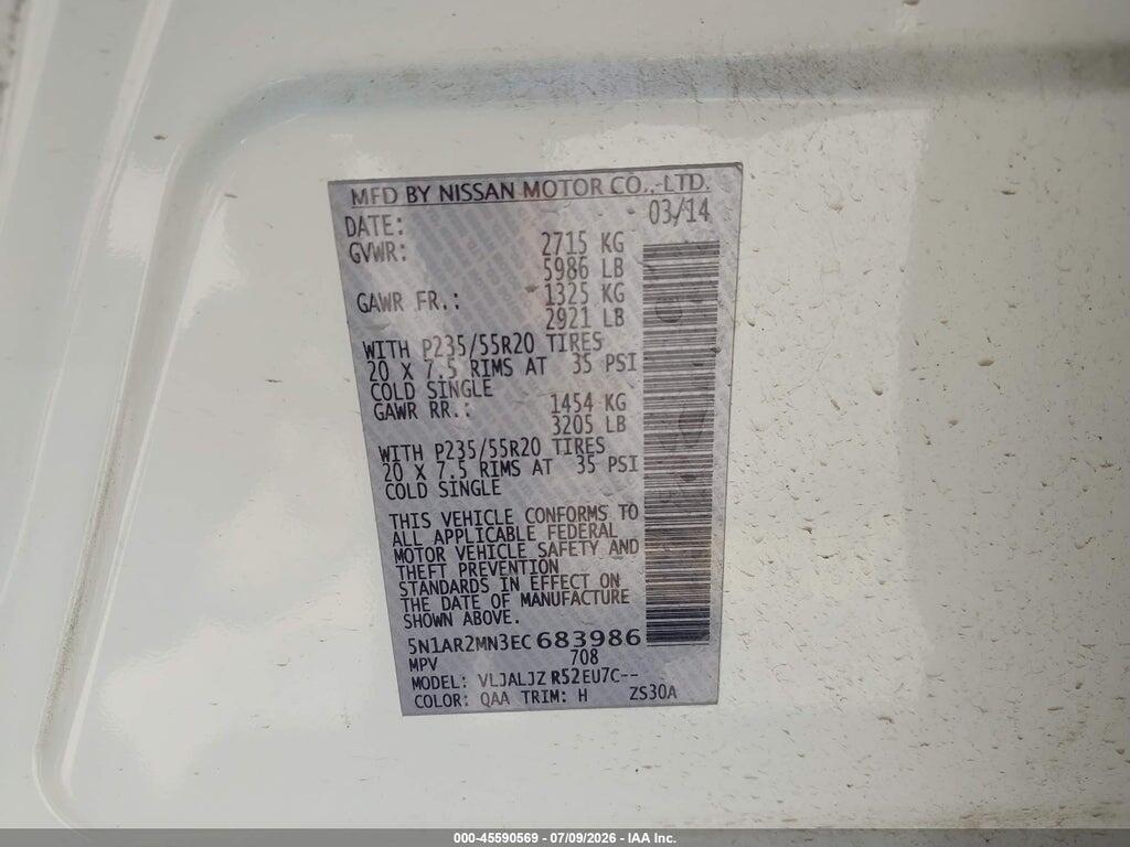 5N1AR2MN3EC683986 2014 NISSAN PATHFINDER photo no. 9