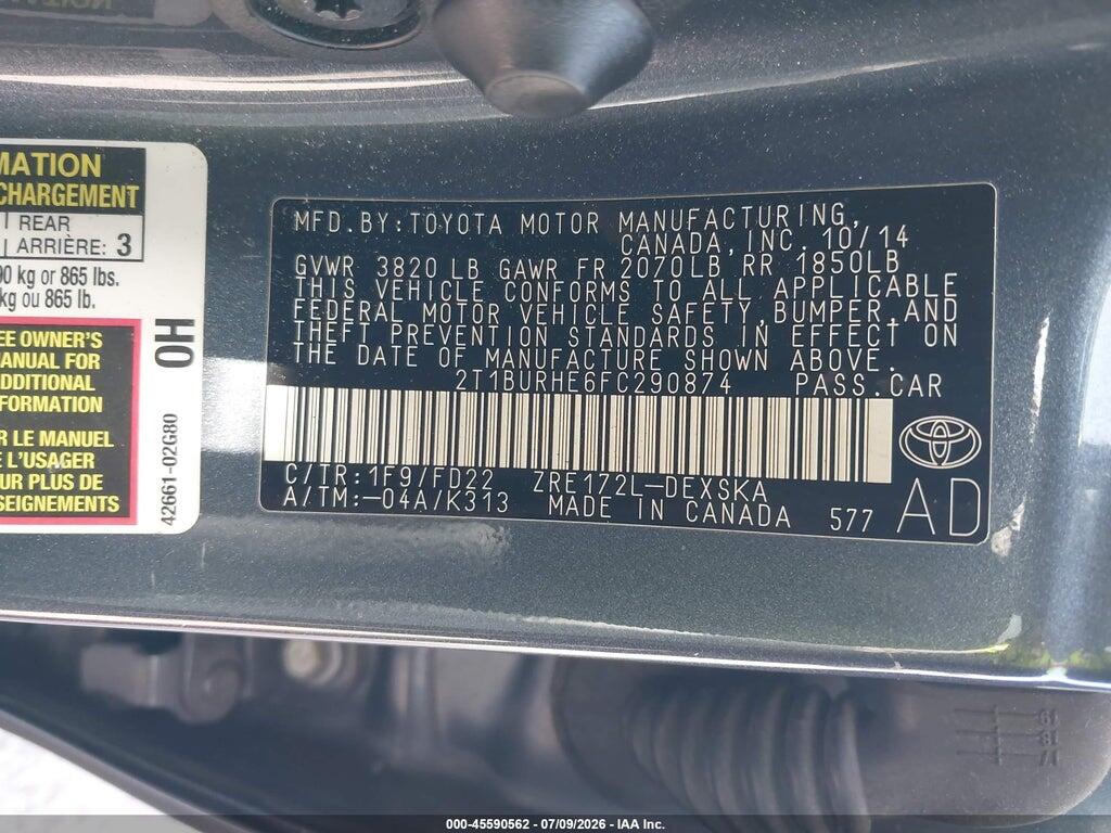 2T1BURHE6FC290874 2015 TOYOTA COROLLA photo no. 9