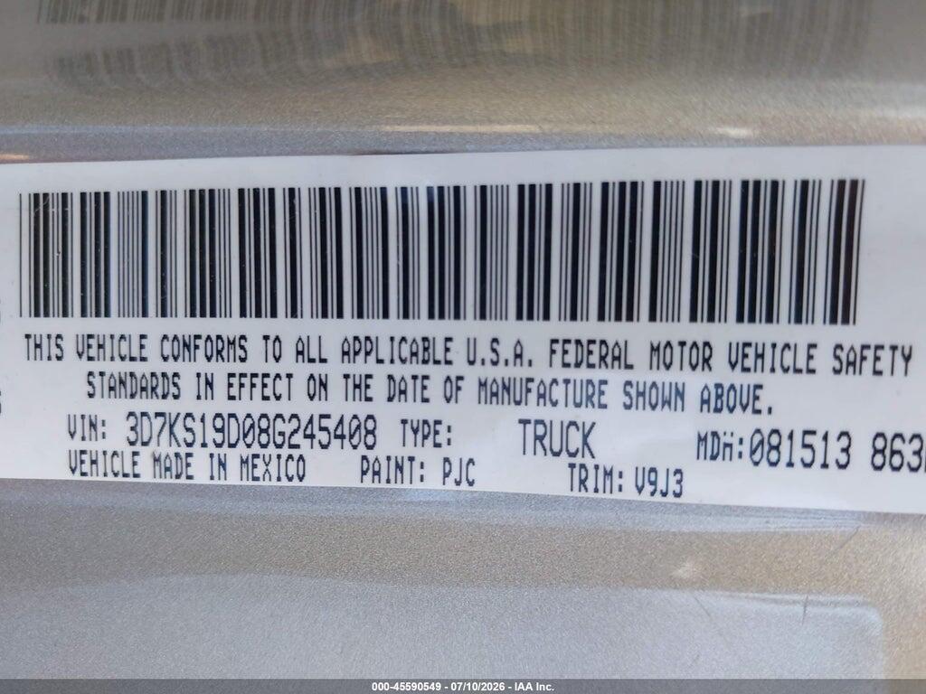 3D7KS19D08G245408 2008 DODGE RAM 1500 photo no. 9