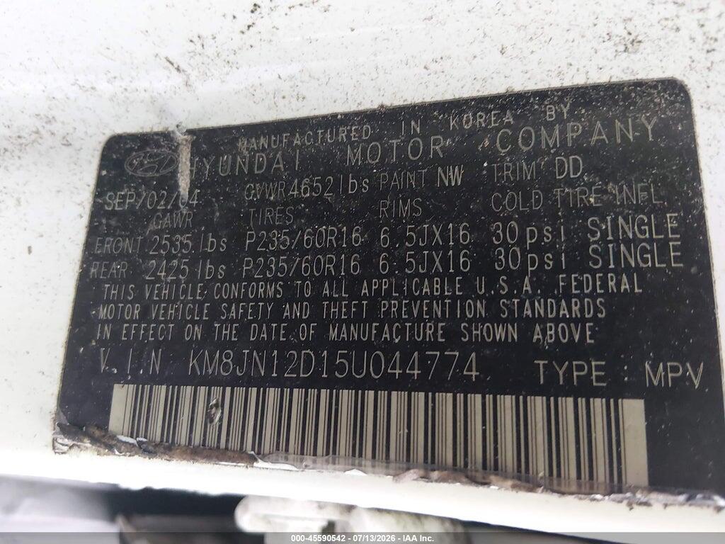 KM8JN12D15U044774 2005 HYUNDAI TUCSON photo no. 9