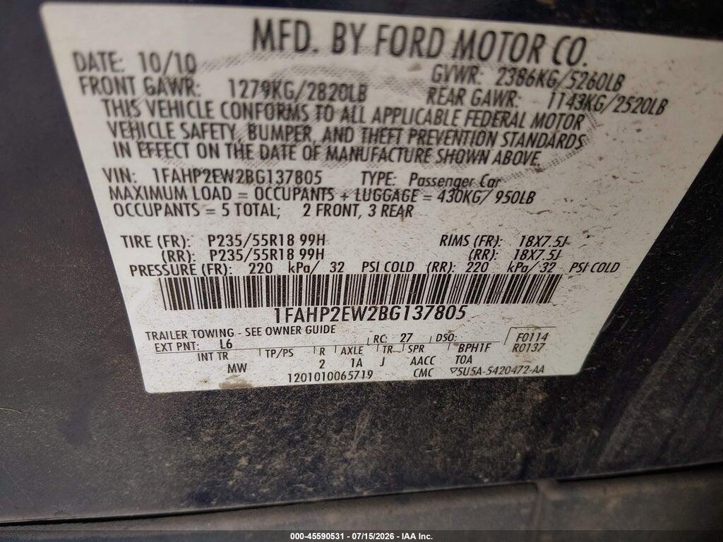 1FAHP2EW2BG137805 2011 FORD TAURUS photo no. 9